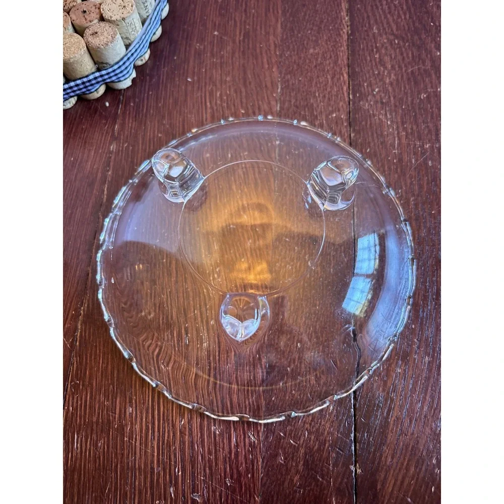Vintage Clear Glass Footed Bowl Scalloped Rim 3 Legged Candy Nut Dish 7 Inch